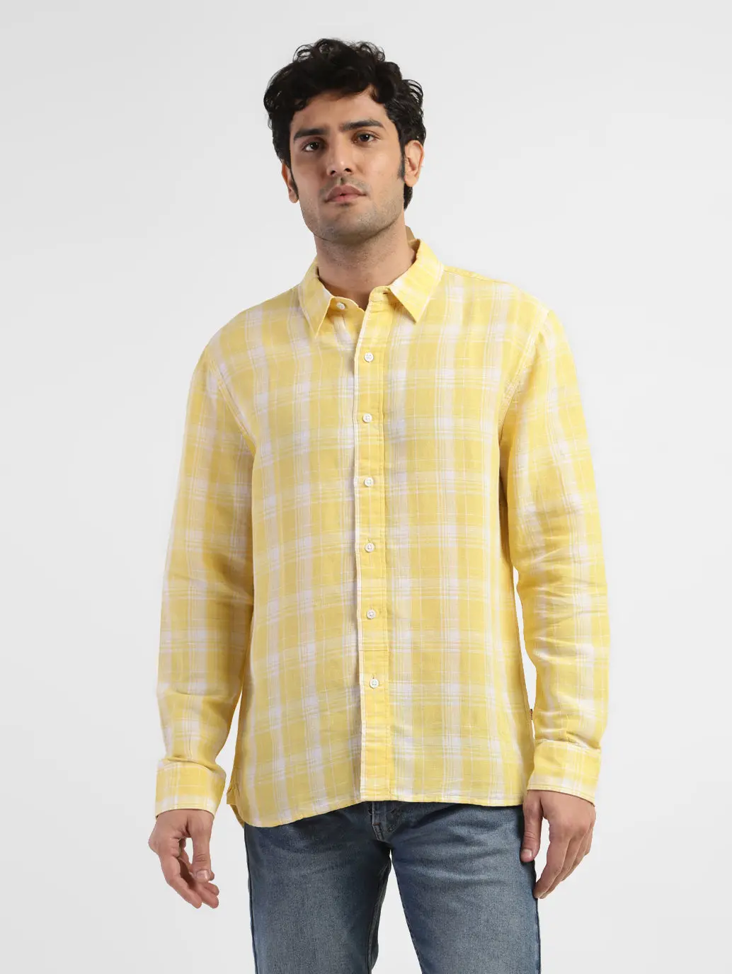Men's Checkered Spread Collar Linen Shirt 2