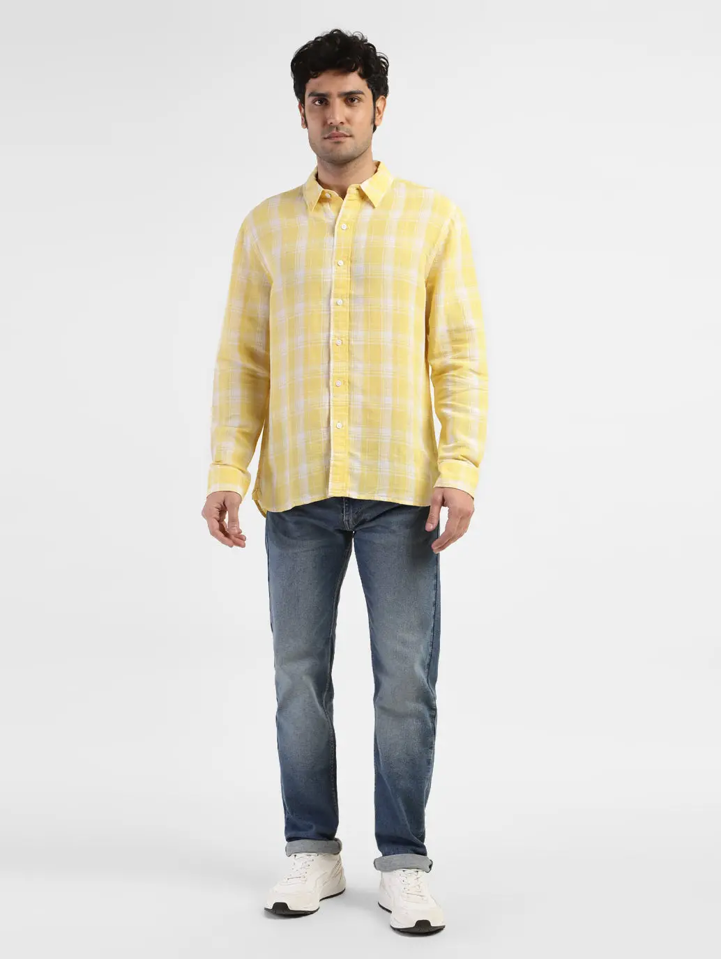 Men's Checkered Spread Collar Linen Shirt 5