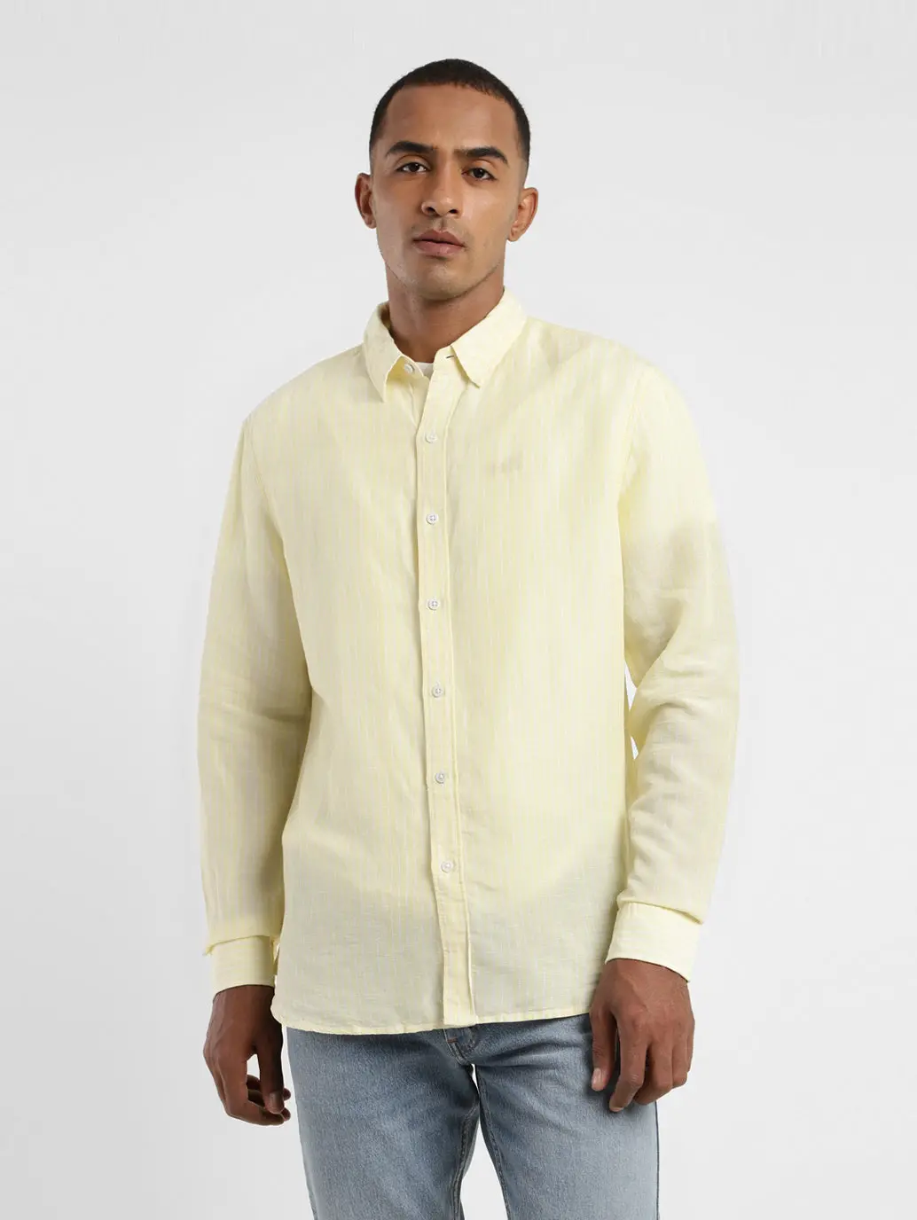 Men's Solid Spread Collar Linen Shirt 1