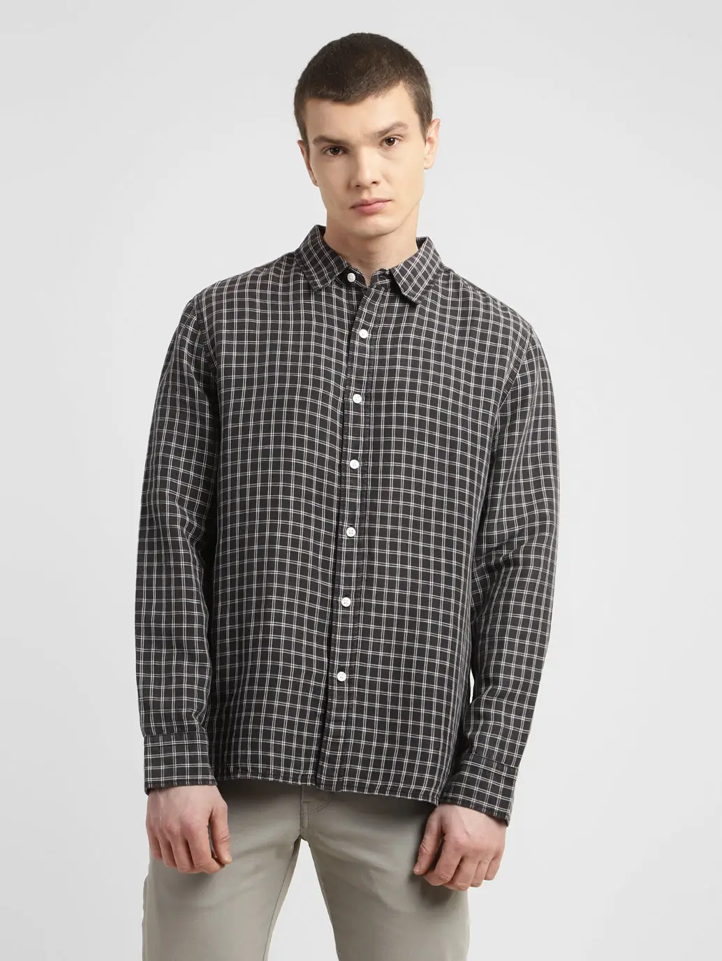 Men's Checkered Spread Collar Linen Shirt 1