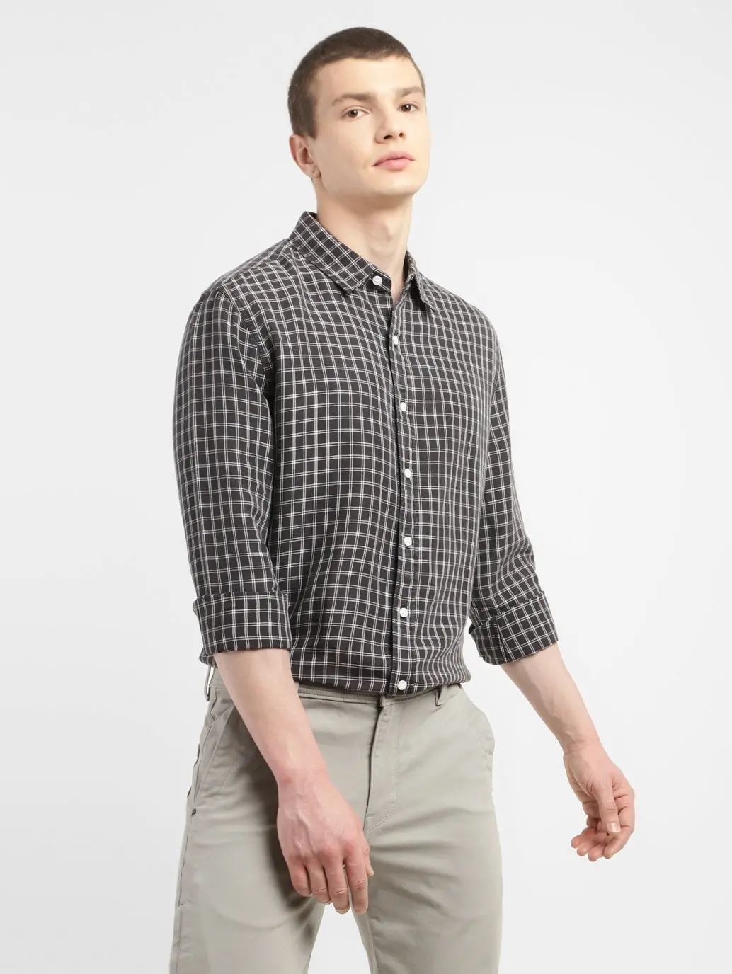 Men's Checkered Spread Collar Linen Shirt 2