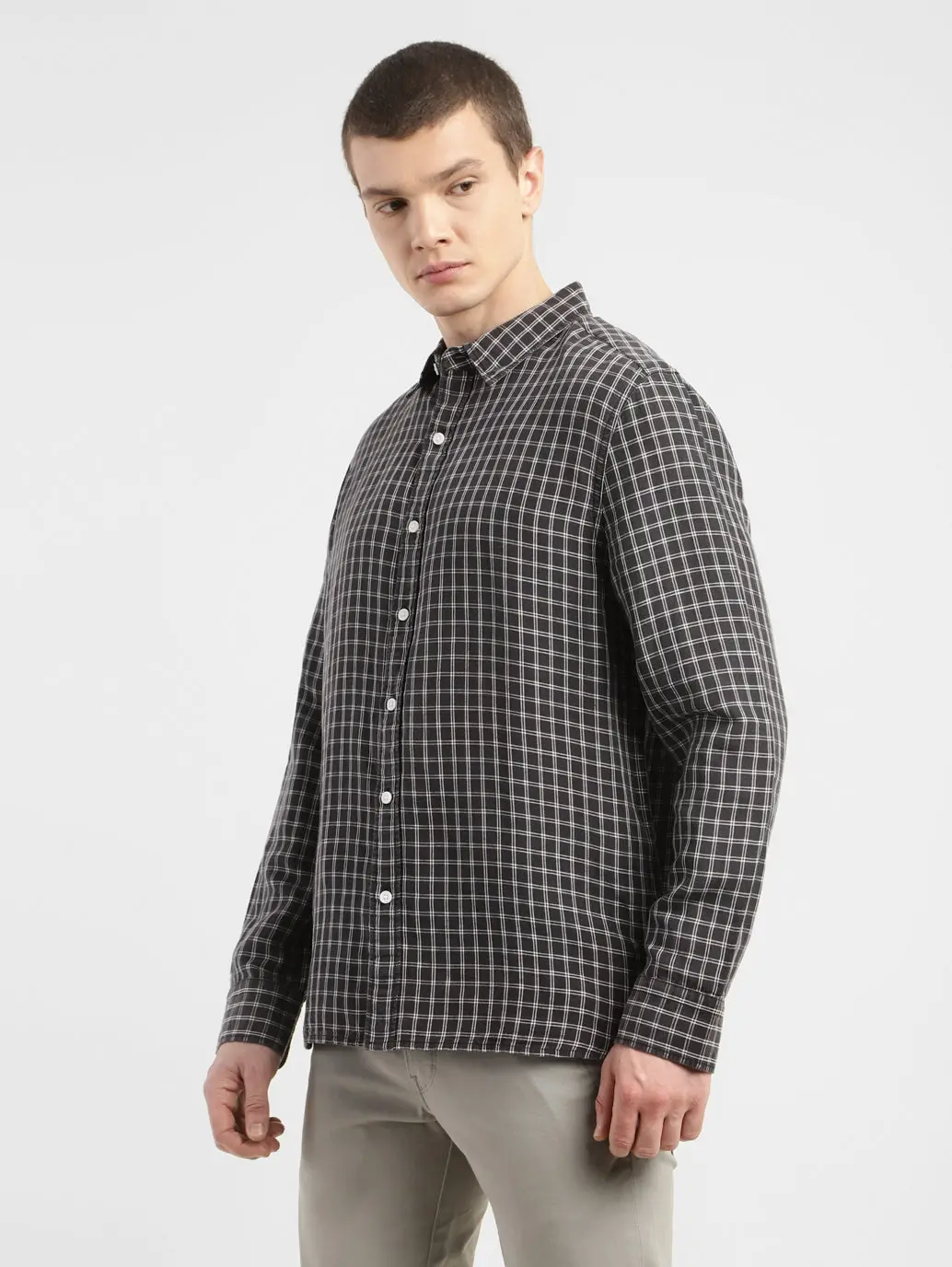 Men's Checkered Spread Collar Linen Shirt 4