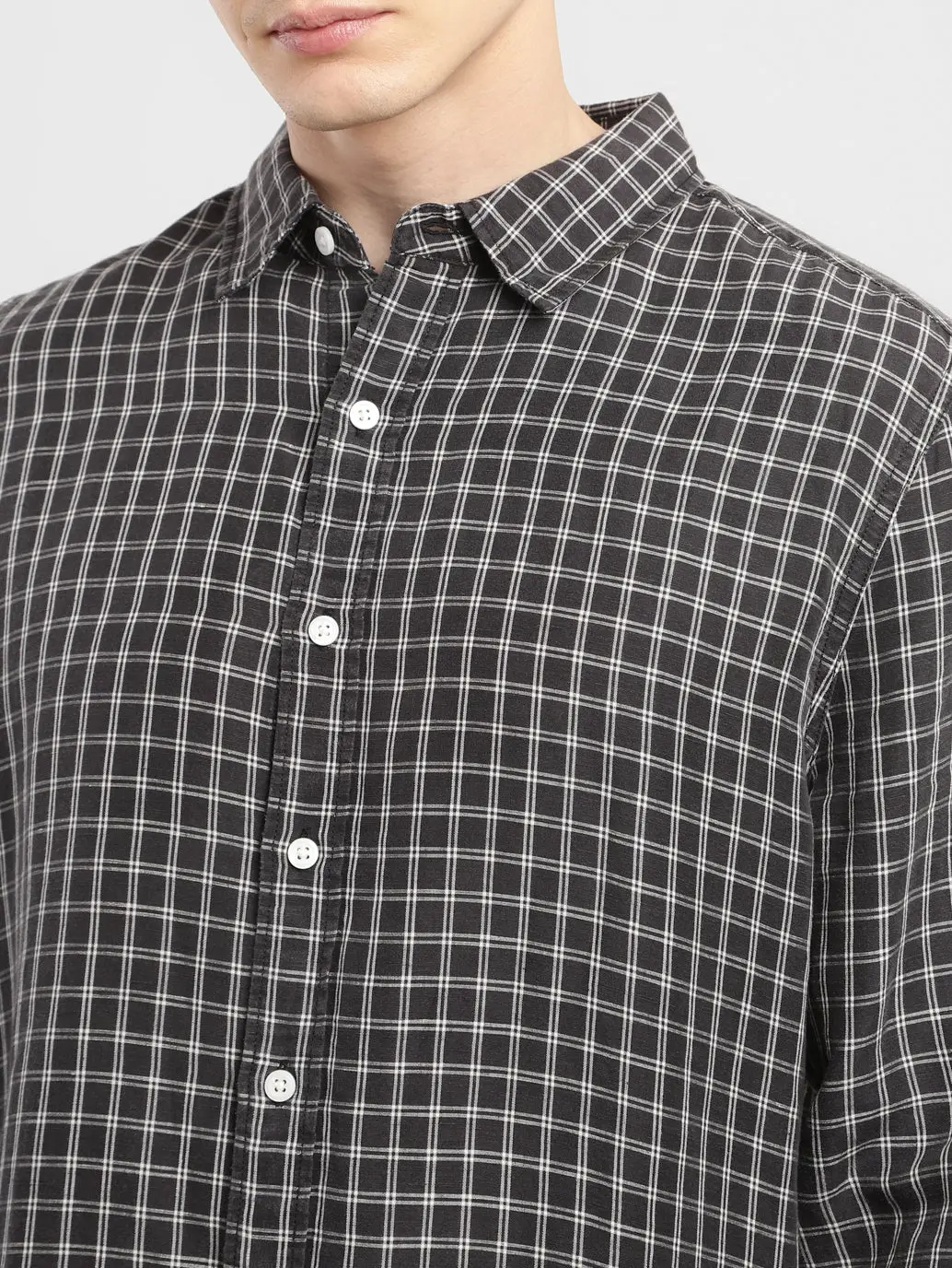 Men's Checkered Spread Collar Linen Shirt 5