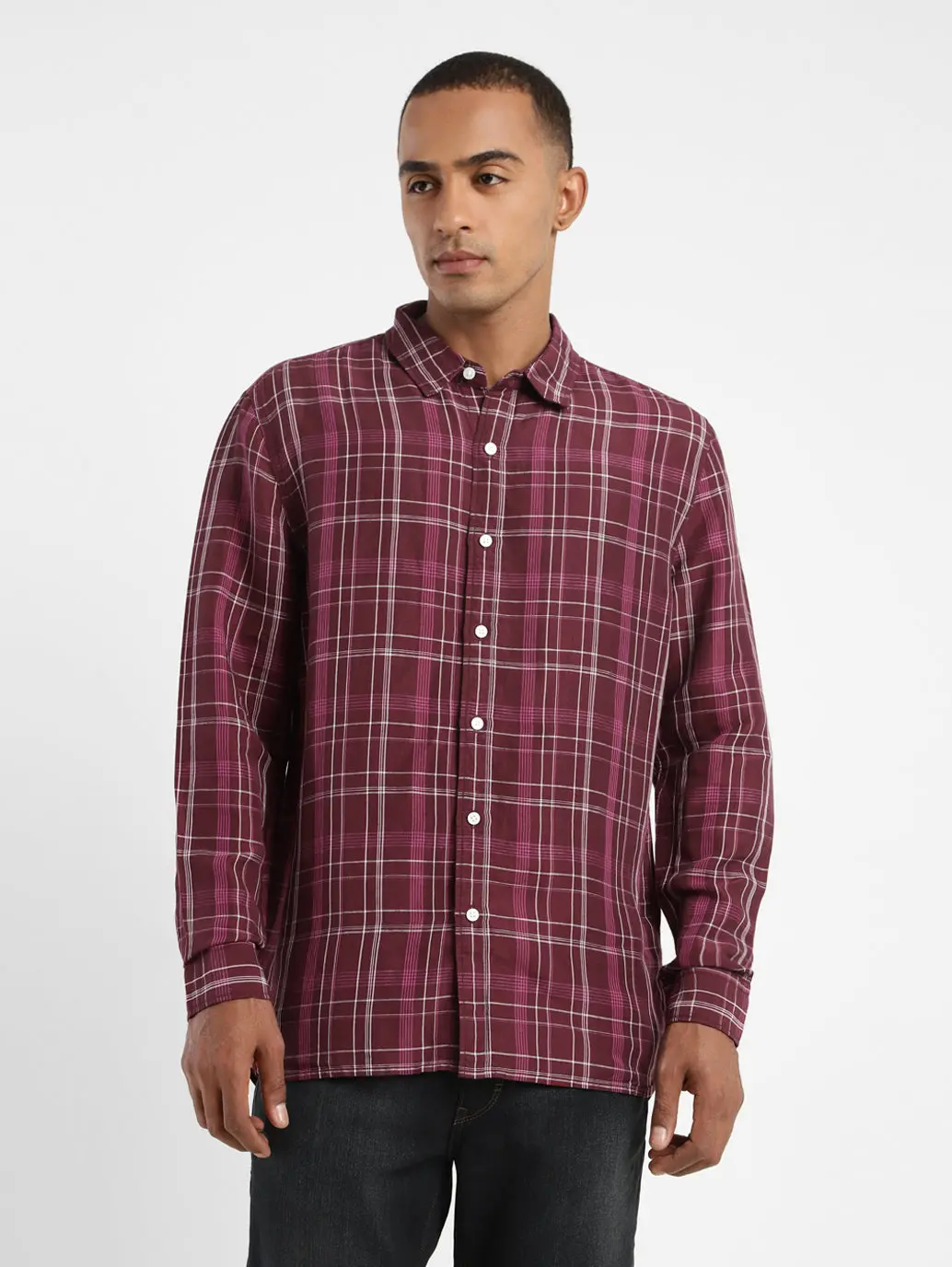 Men's Checkered Spread Collar Linen Shirt 1