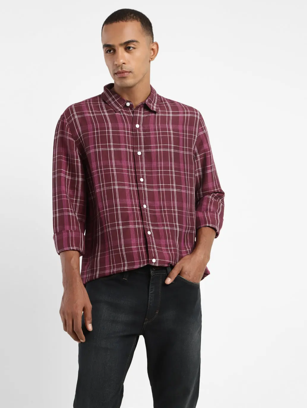 Men's Checkered Spread Collar Linen Shirt 2