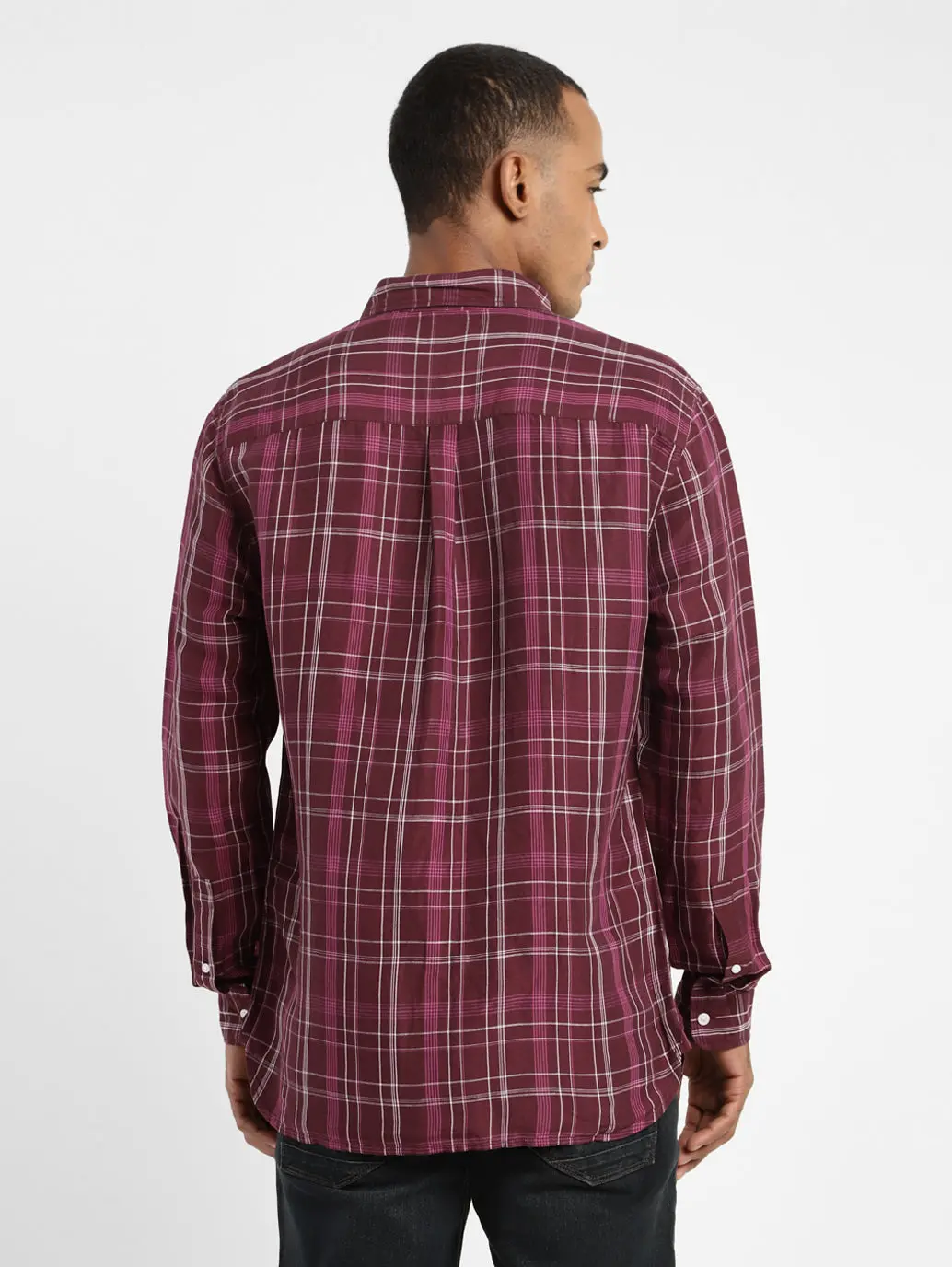 Men's Checkered Spread Collar Linen Shirt 3