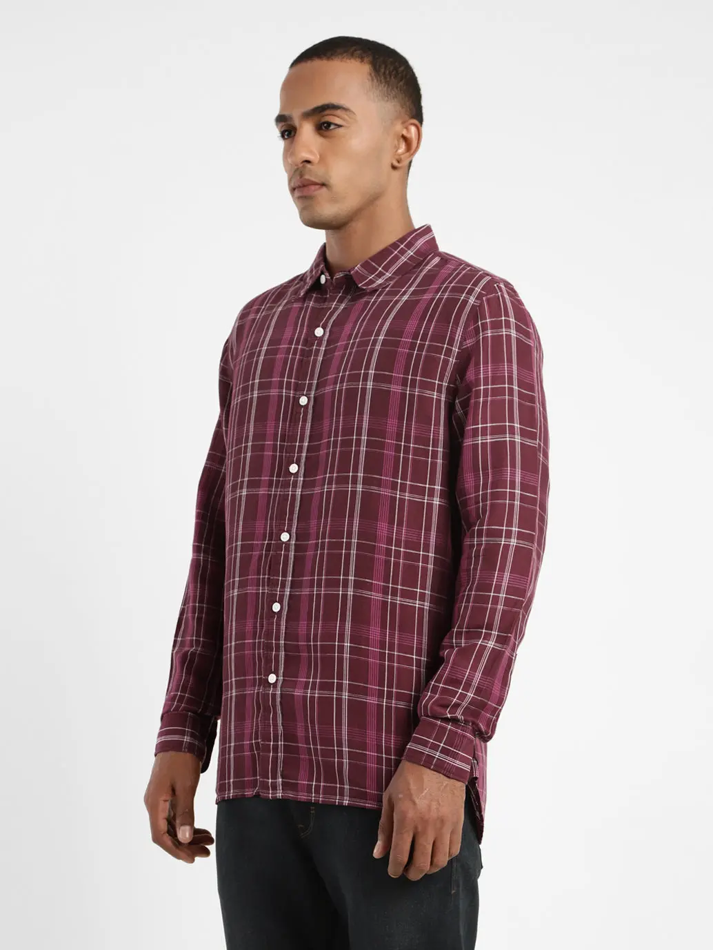 Men's Checkered Spread Collar Linen Shirt 4