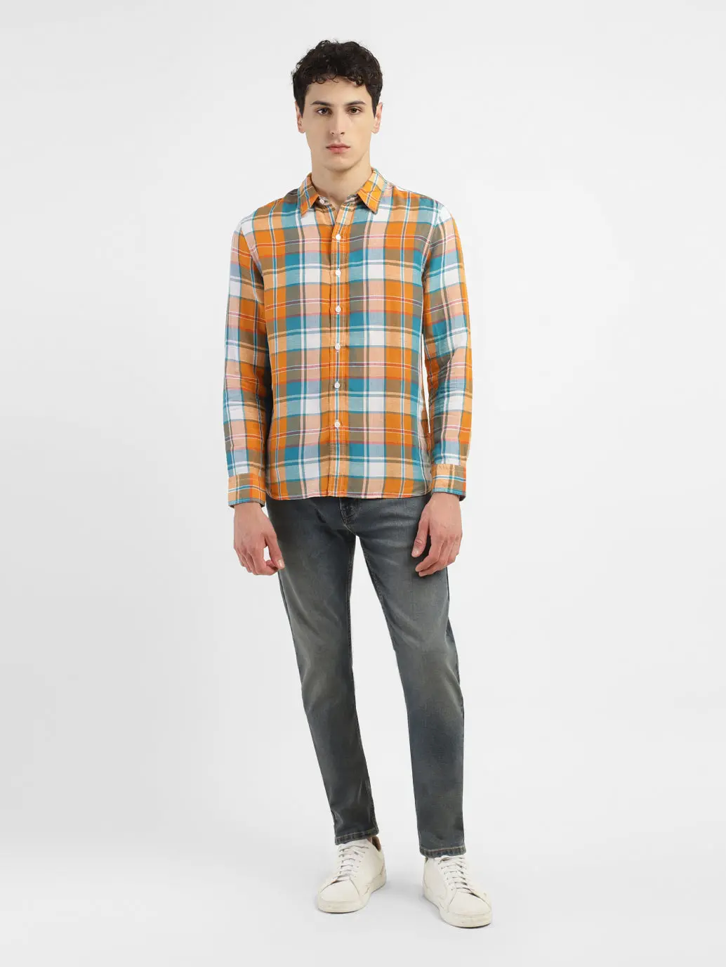 Men's Chekered Slim Fit Linen Shirts 1