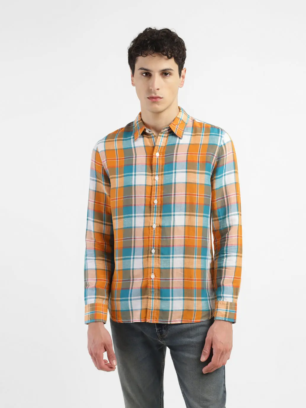 Men's Chekered Slim Fit Linen Shirts 2