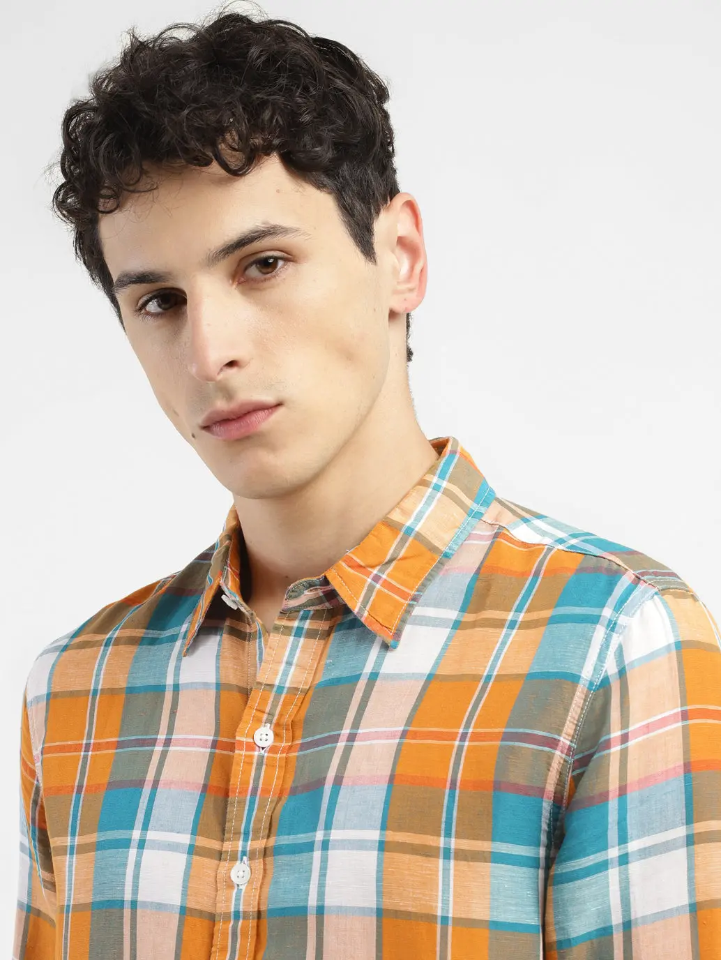 Men's Chekered Slim Fit Linen Shirts 5