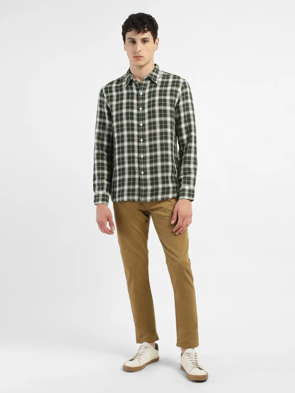 Men's Checkered Spread Collar Linen Shirt 1
