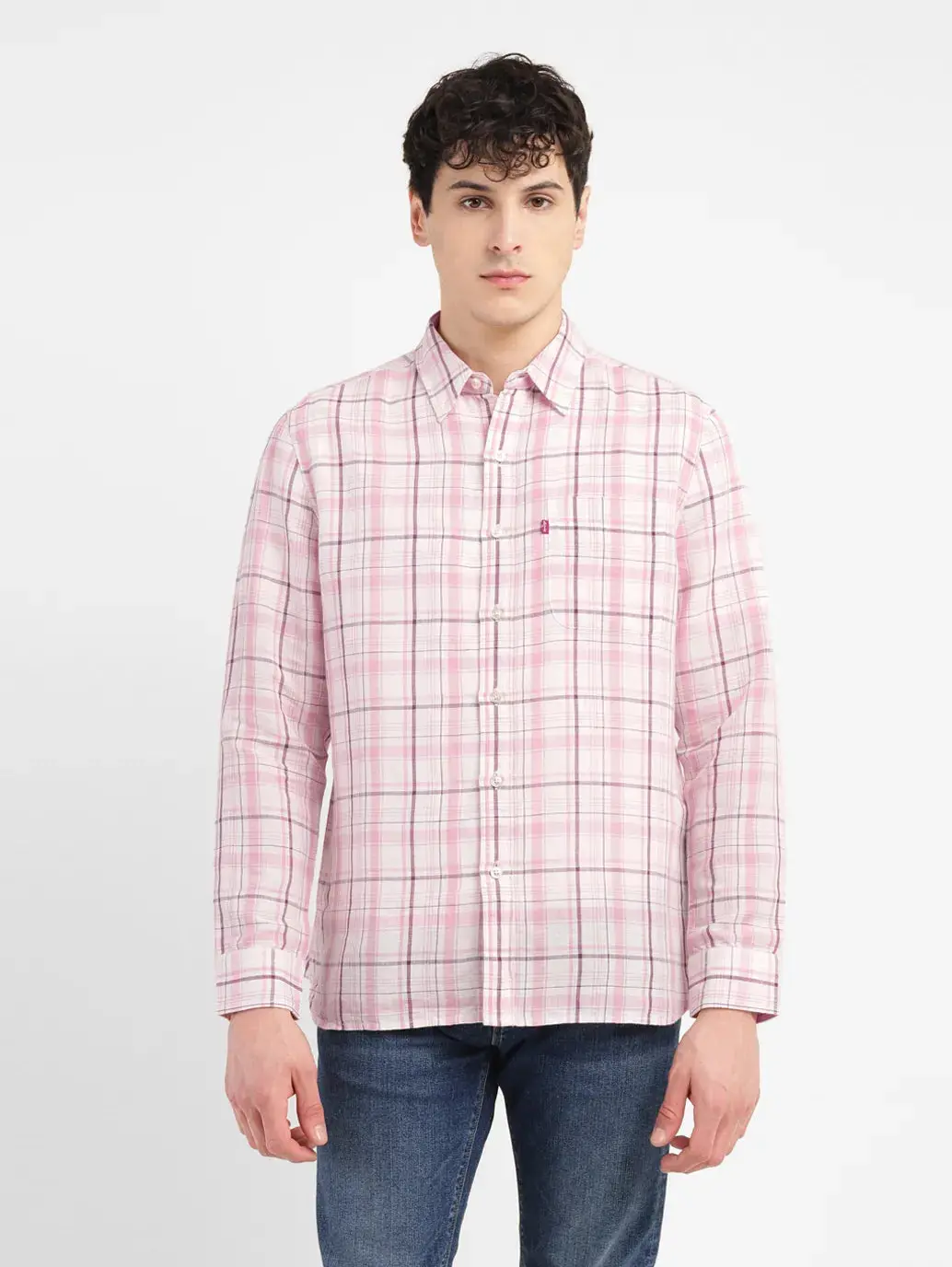 Men's Checkered Slim Fit  Linen Shirt 1