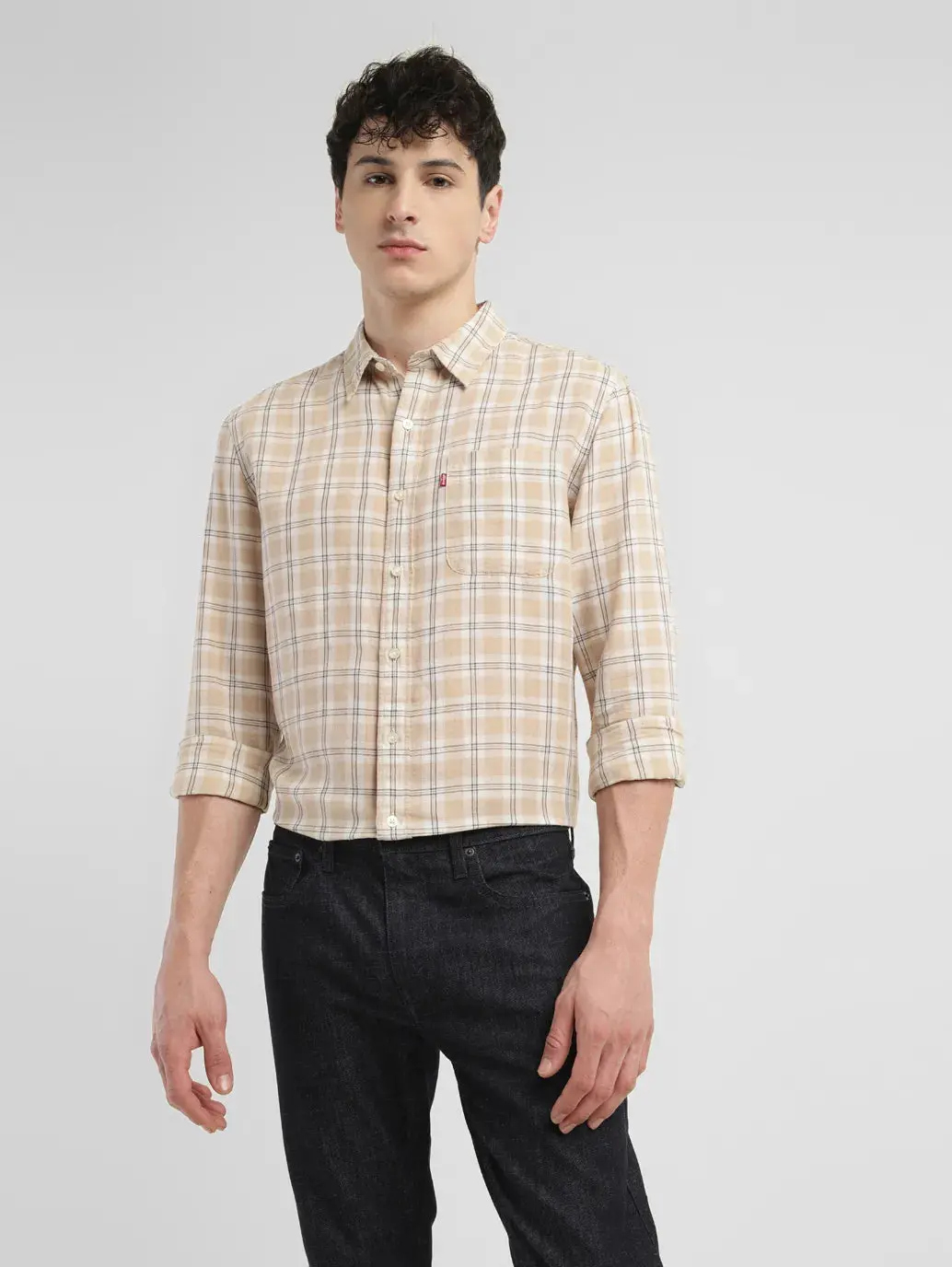 Men's Checkered Slim Fit Linen Shirt 1