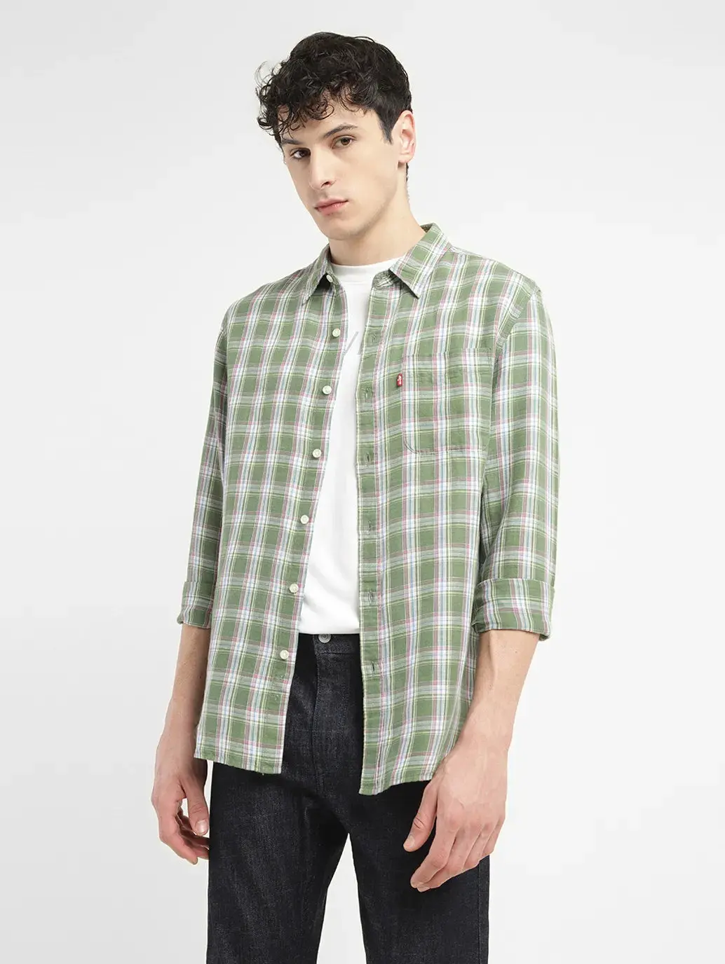 Men's Checkered Slim Fit Linen Shirt 1