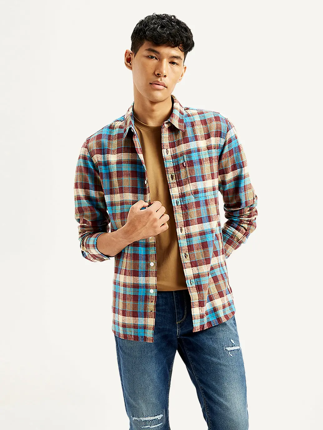 Men's Checkered Spread Collar Shirt 1