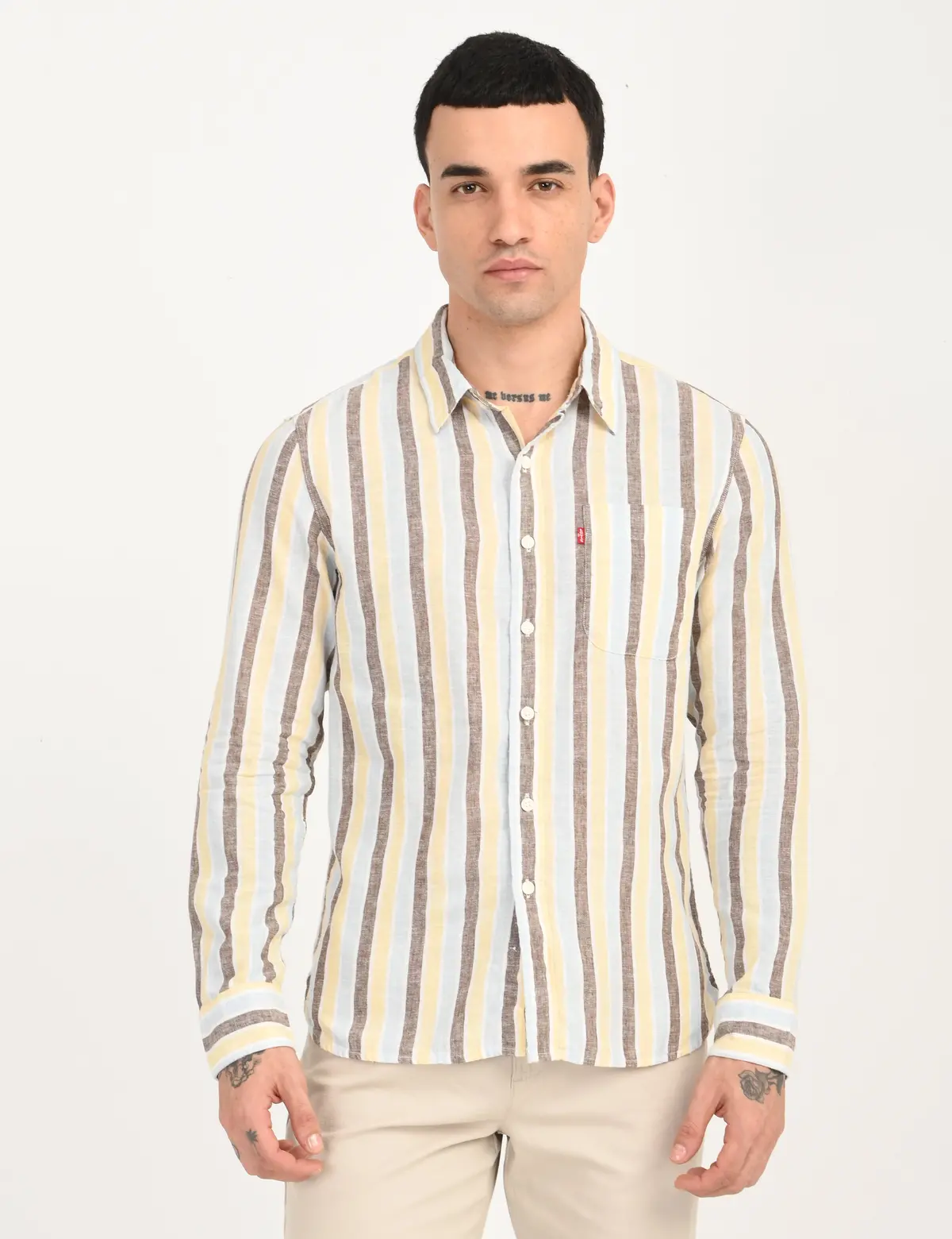 Men's Striped Multi Color Slim Fit Linen Shirt 1