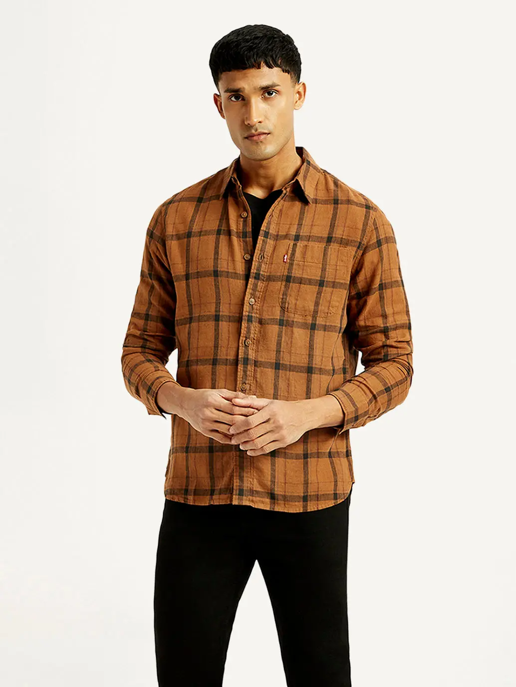 Men's Checkered Slim Fit Linen Shirt 1
