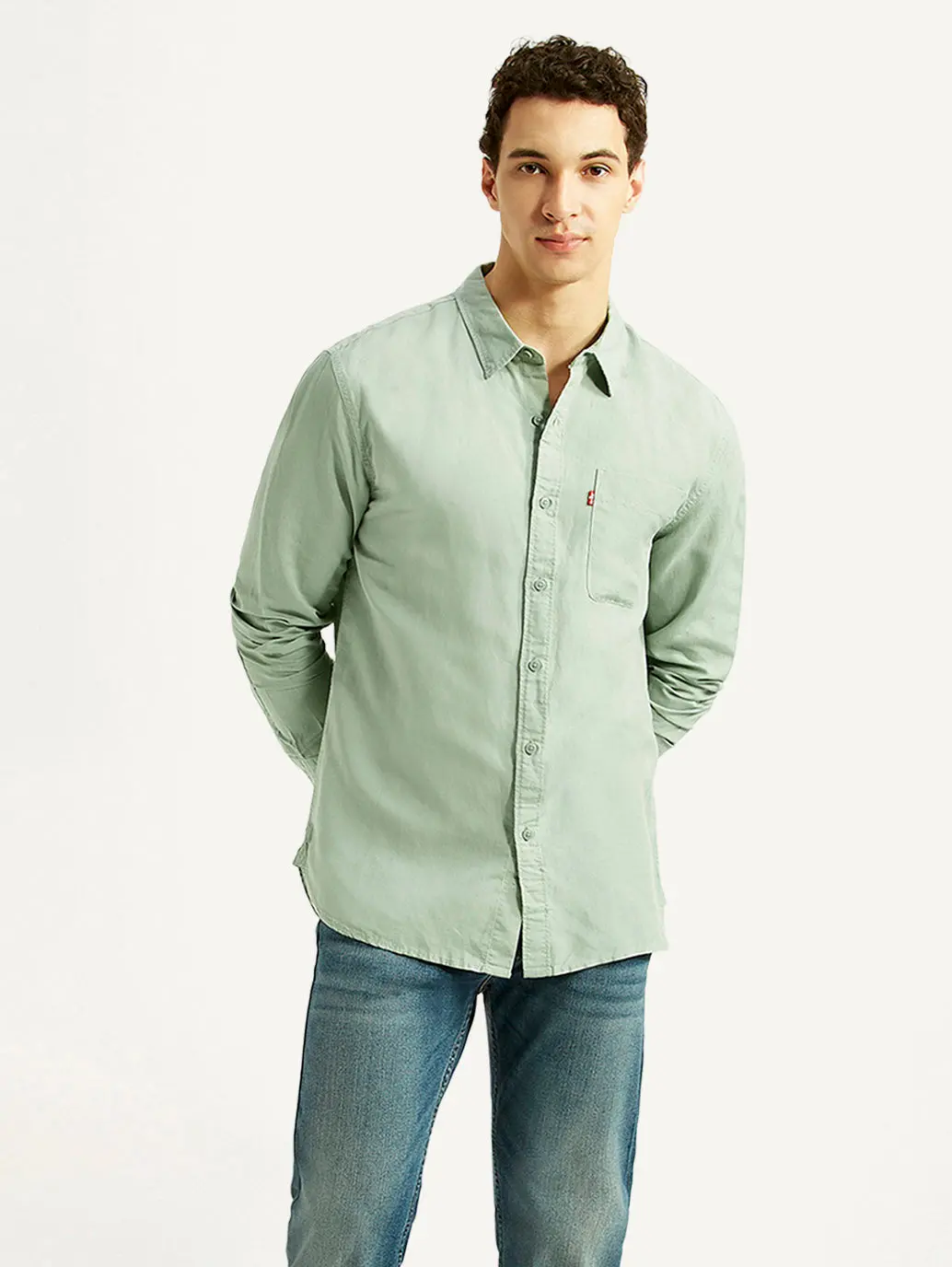 Men's Solid Light Green Slim Fit Linen Shirt 1