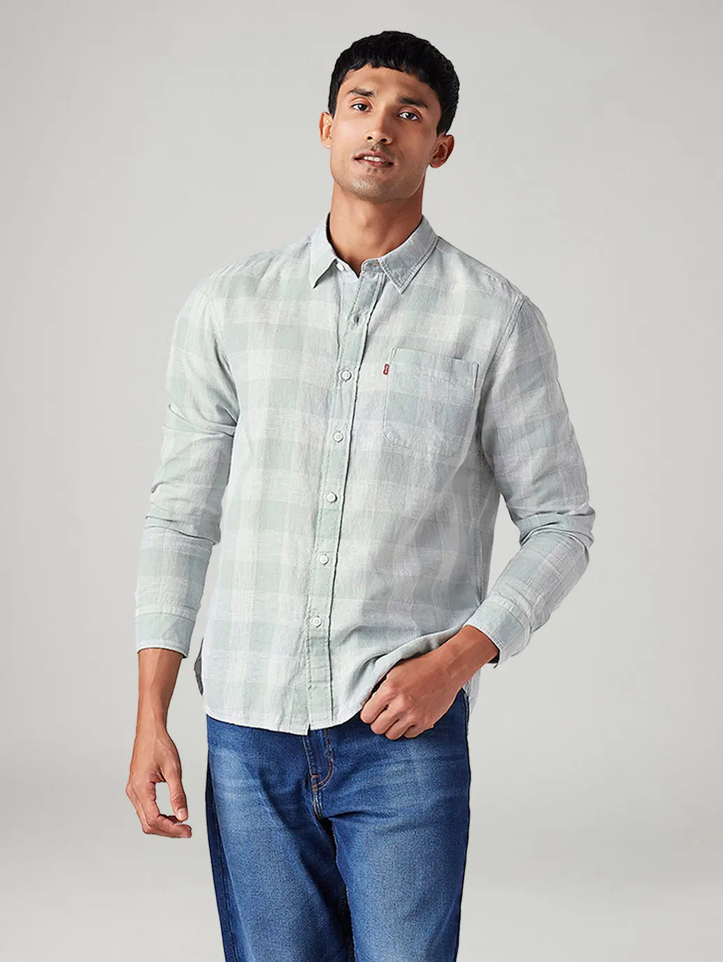 Men's Checkered Slim Fit Linen Shirt 1