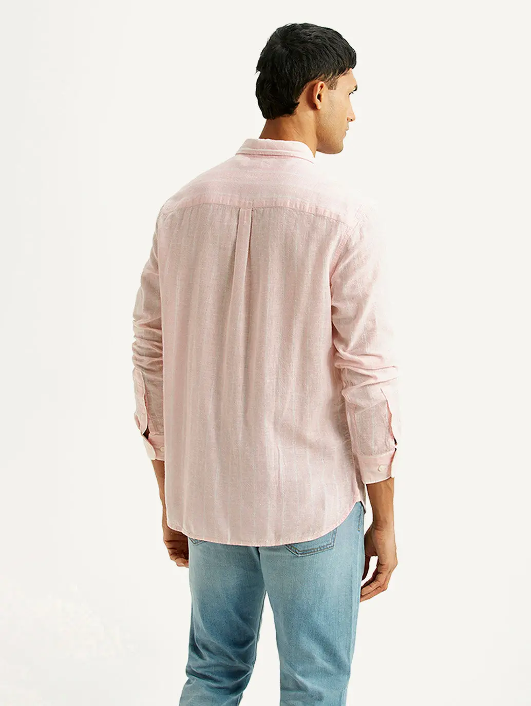 Men's Striped Light Pink Slim Fit Linen Shirt 2
