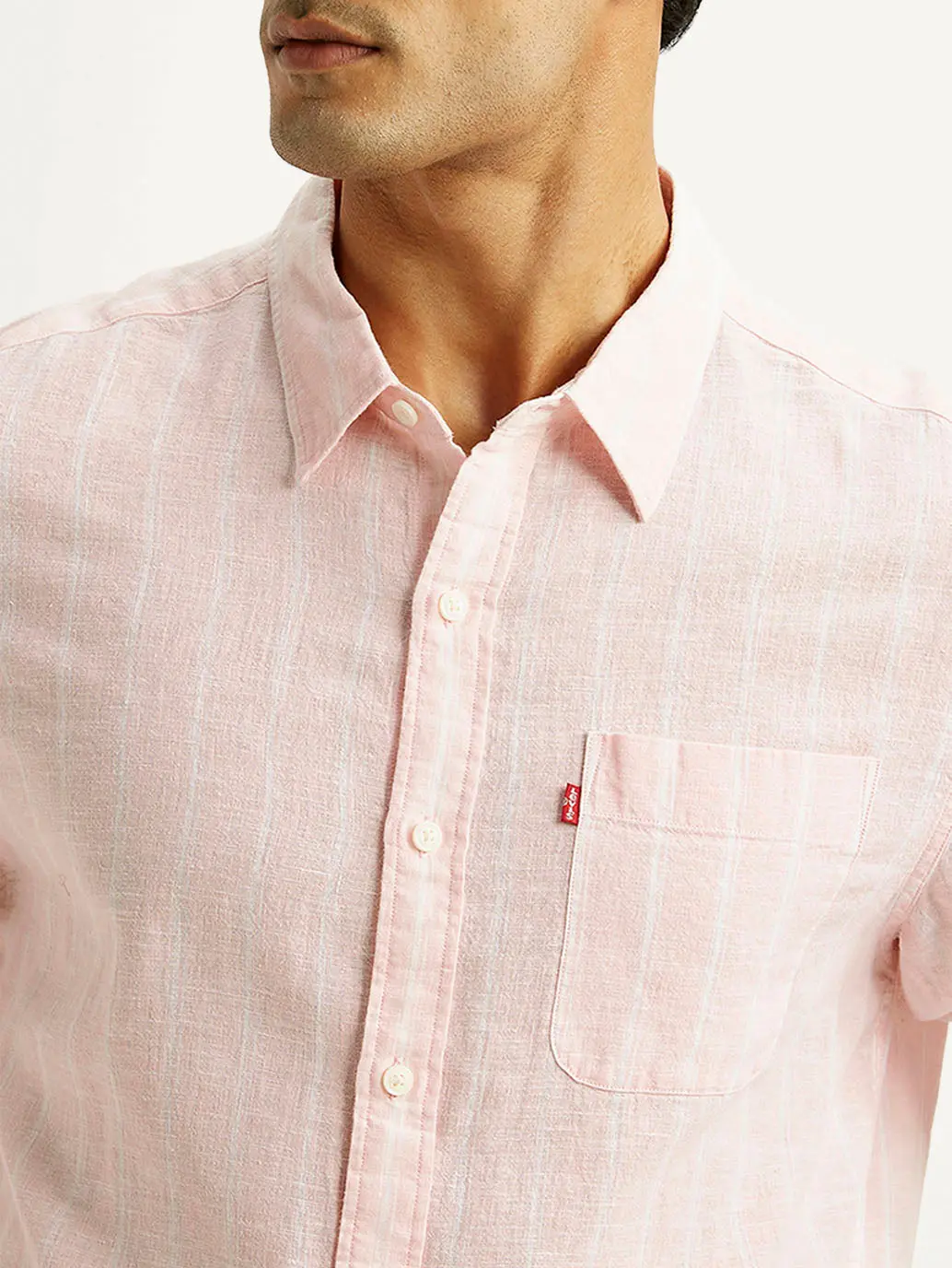 Men's Striped Light Pink Slim Fit Linen Shirt 3