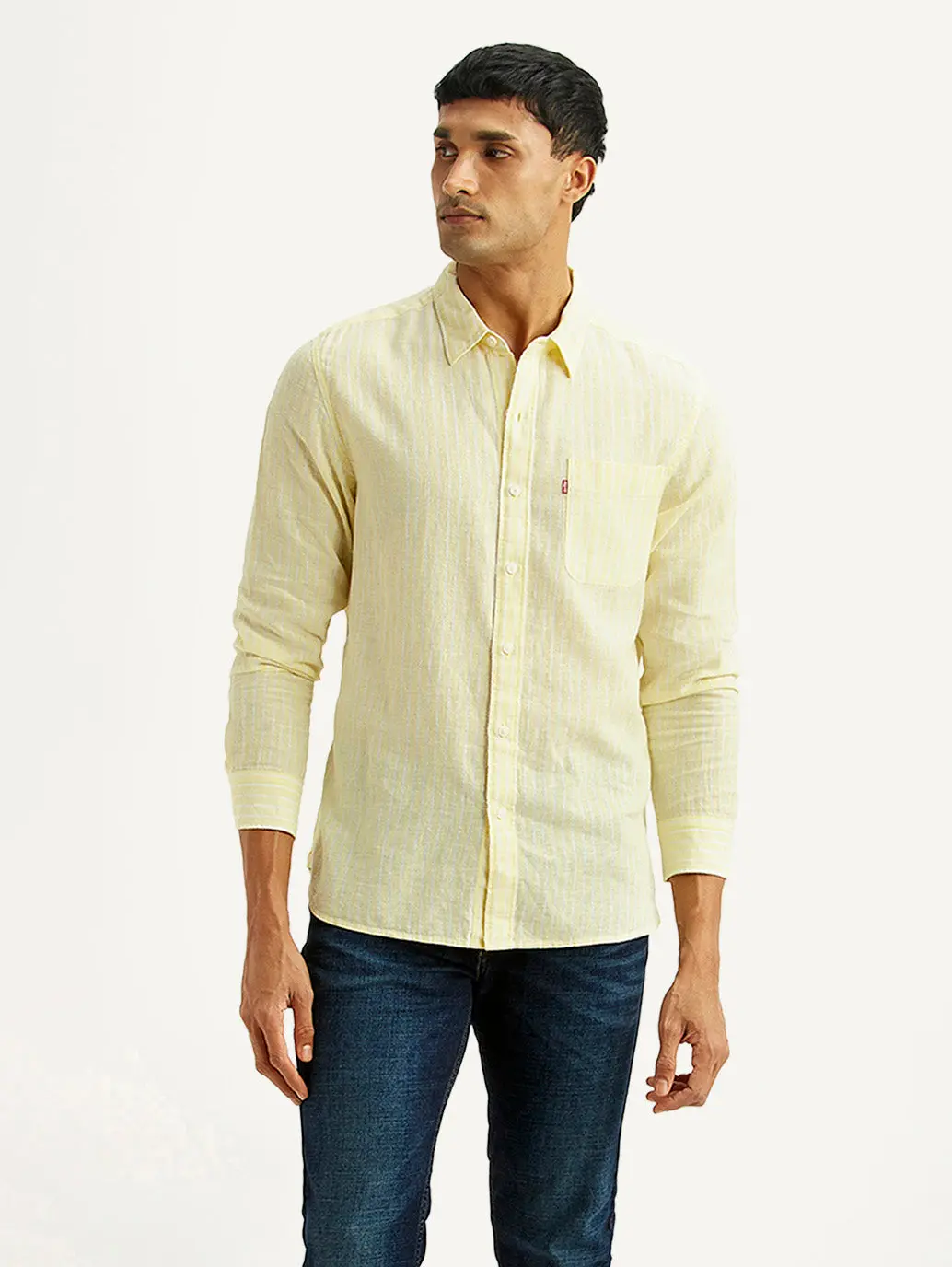 Men's Striped Yellow Slim Fit Linen Shirt 1