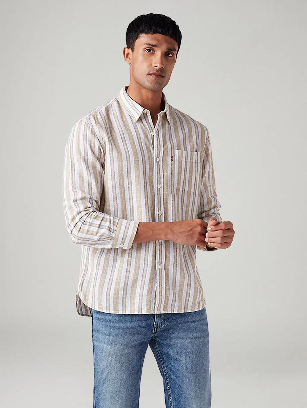 Men's Striped Slim Fit Linen Shirt 1