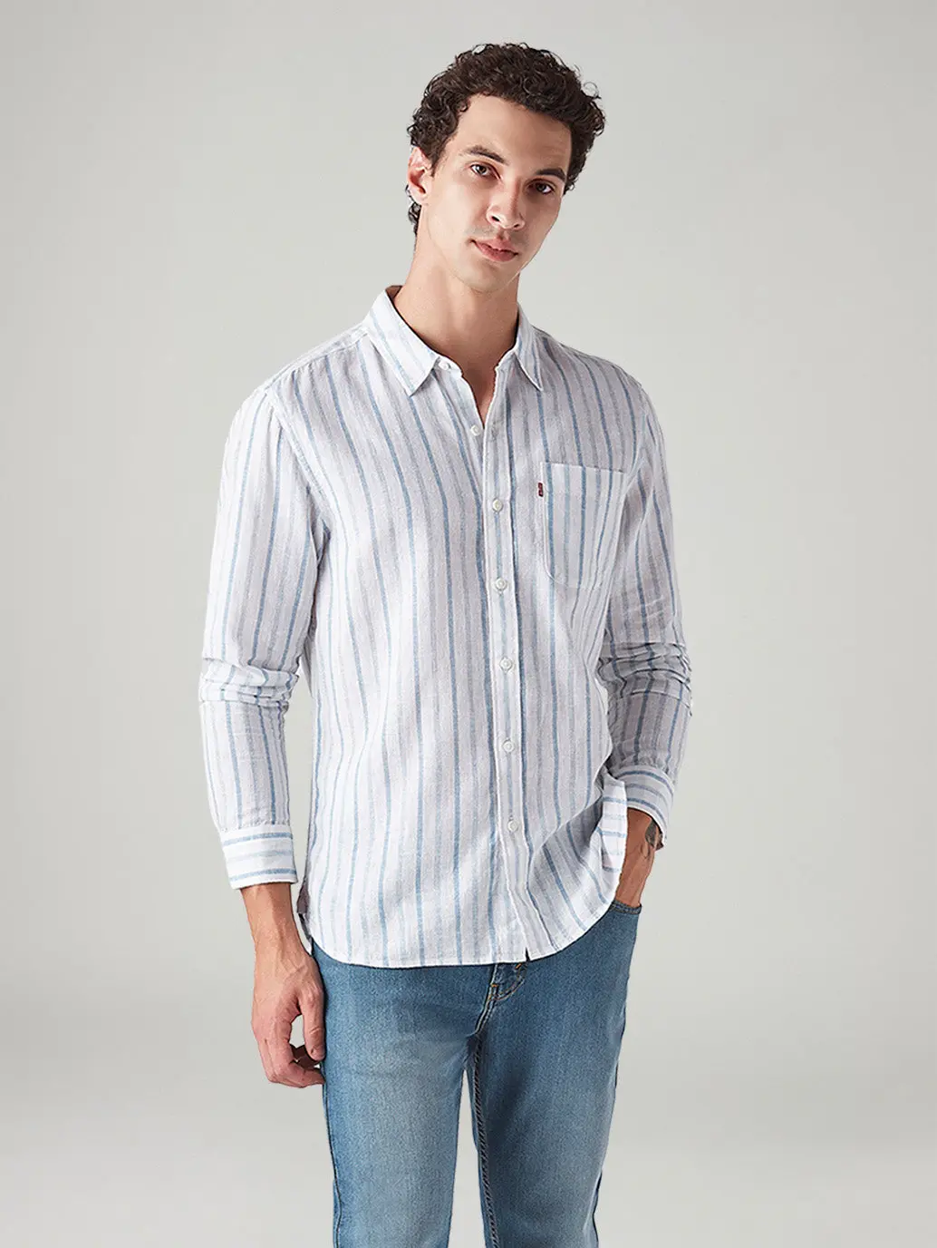 Men's Striped Slim Fit Linen Shirt 1