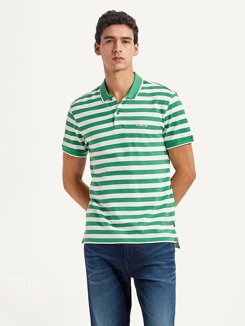 Men's Striped Green Slim Fit Polo T-Shirt 1