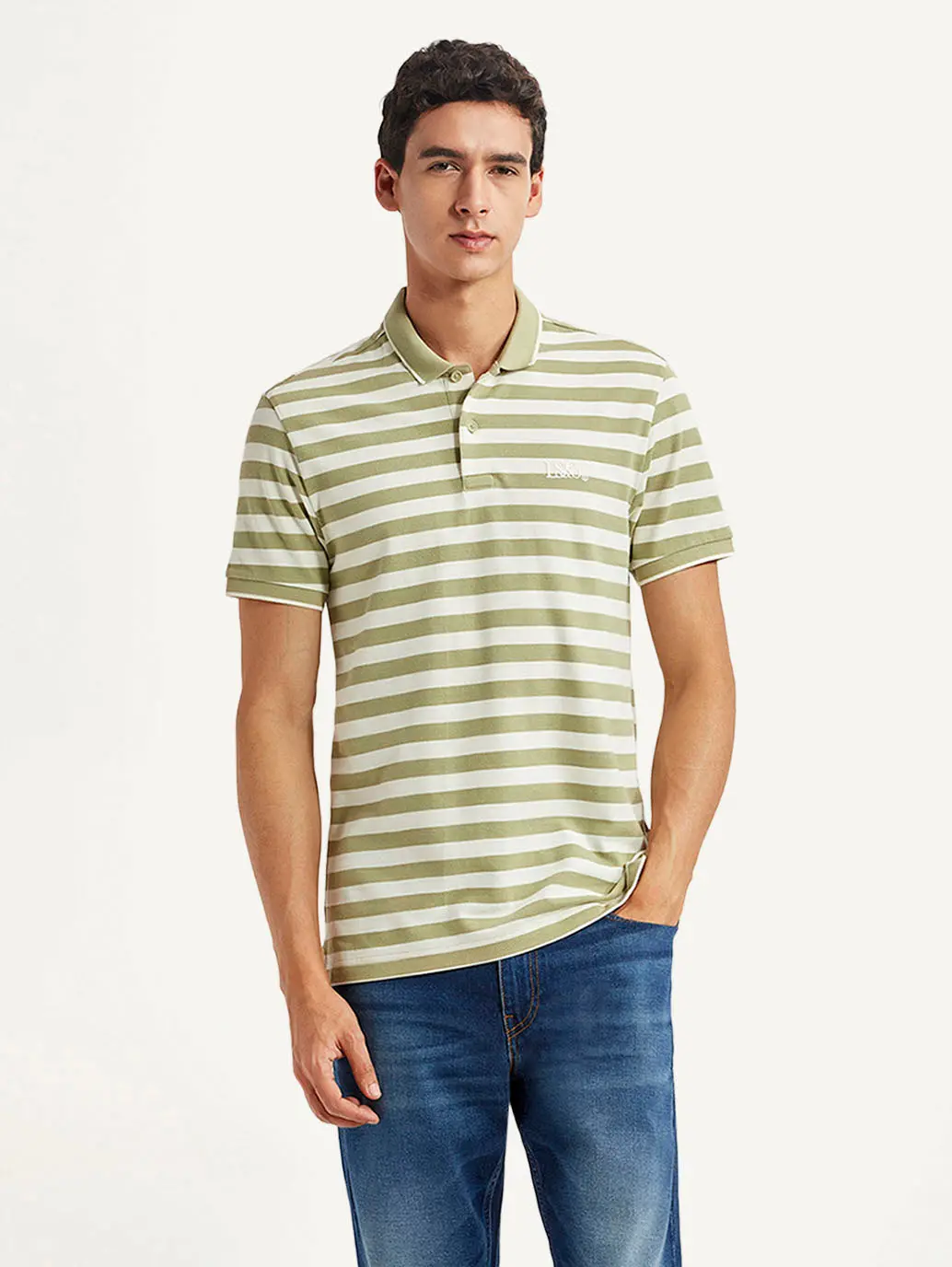 Men's Striped Olive Slim Fit Polo T-Shirt 1
