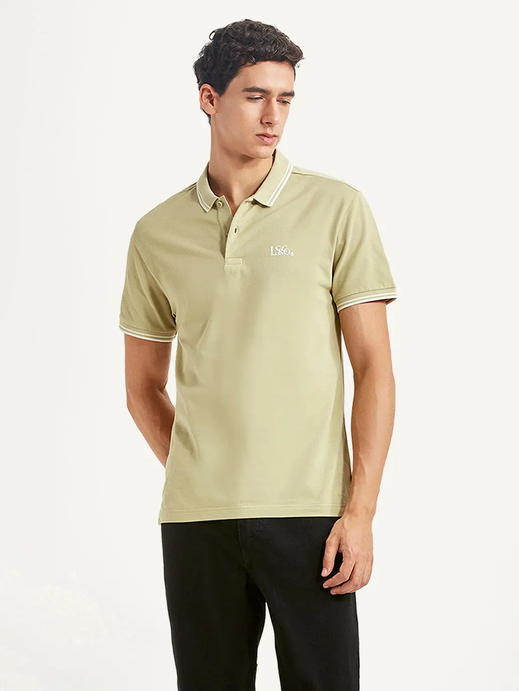 Men's Solid Beige Slim Fit Polo T-Shirt 4