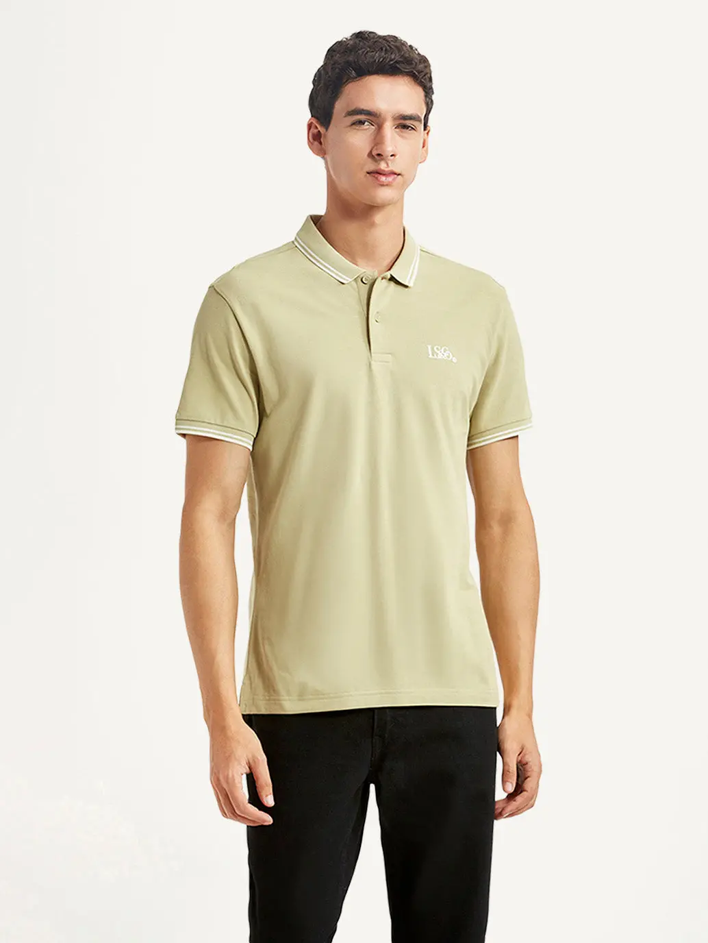 Men's Solid Beige Slim Fit Polo T-Shirt 1