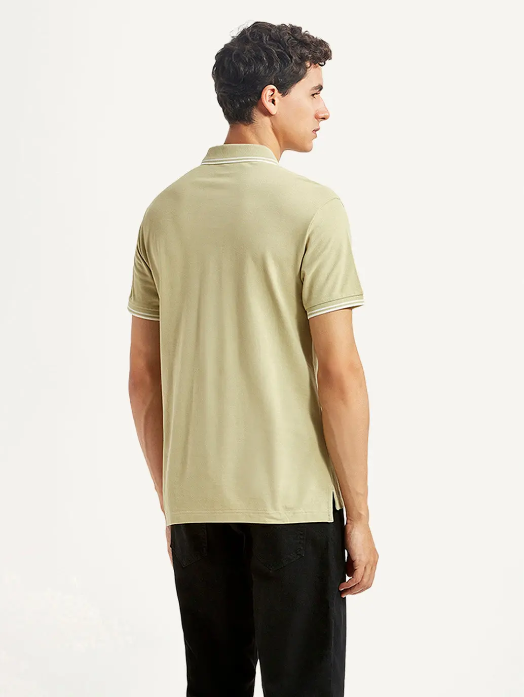 Men's Solid Beige Slim Fit Polo T-Shirt 2