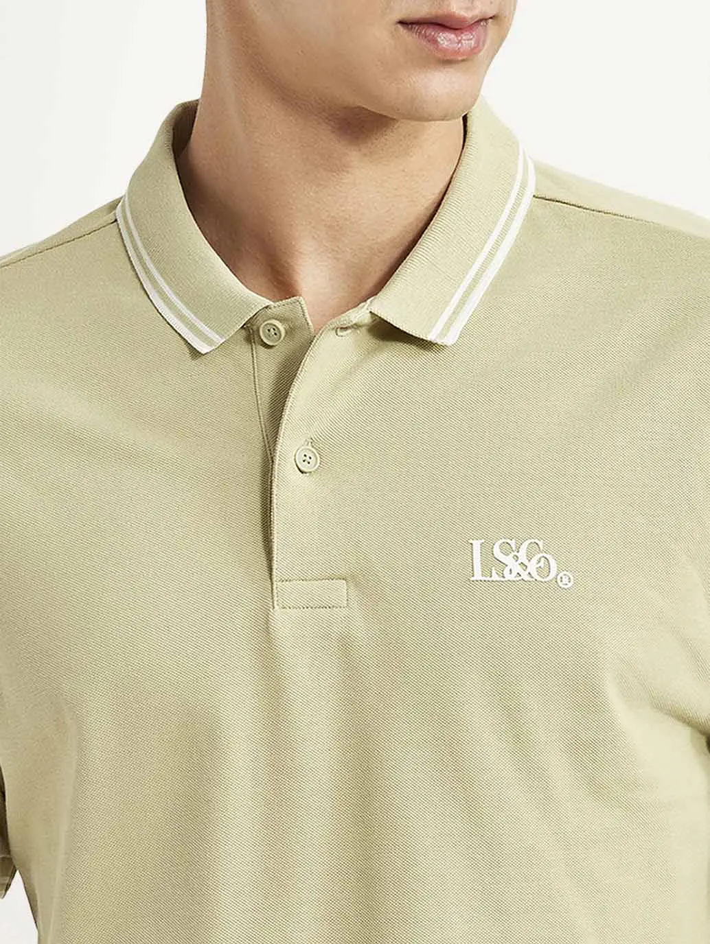 Men's Solid Beige Slim Fit Polo T-Shirt 3