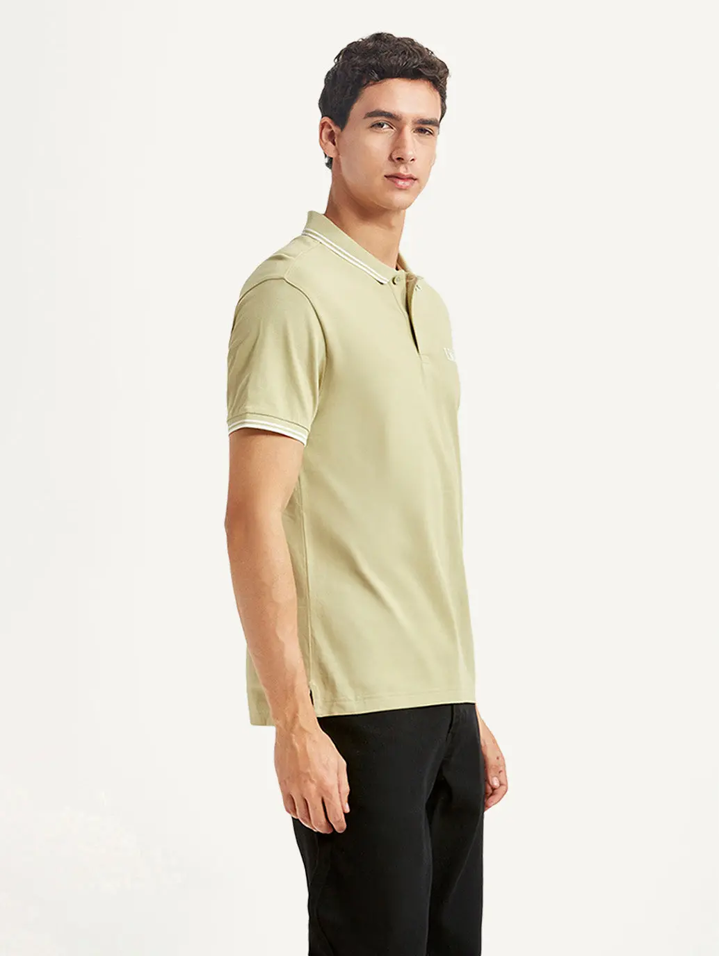 Men's Solid Beige Slim Fit Polo T-Shirt 5