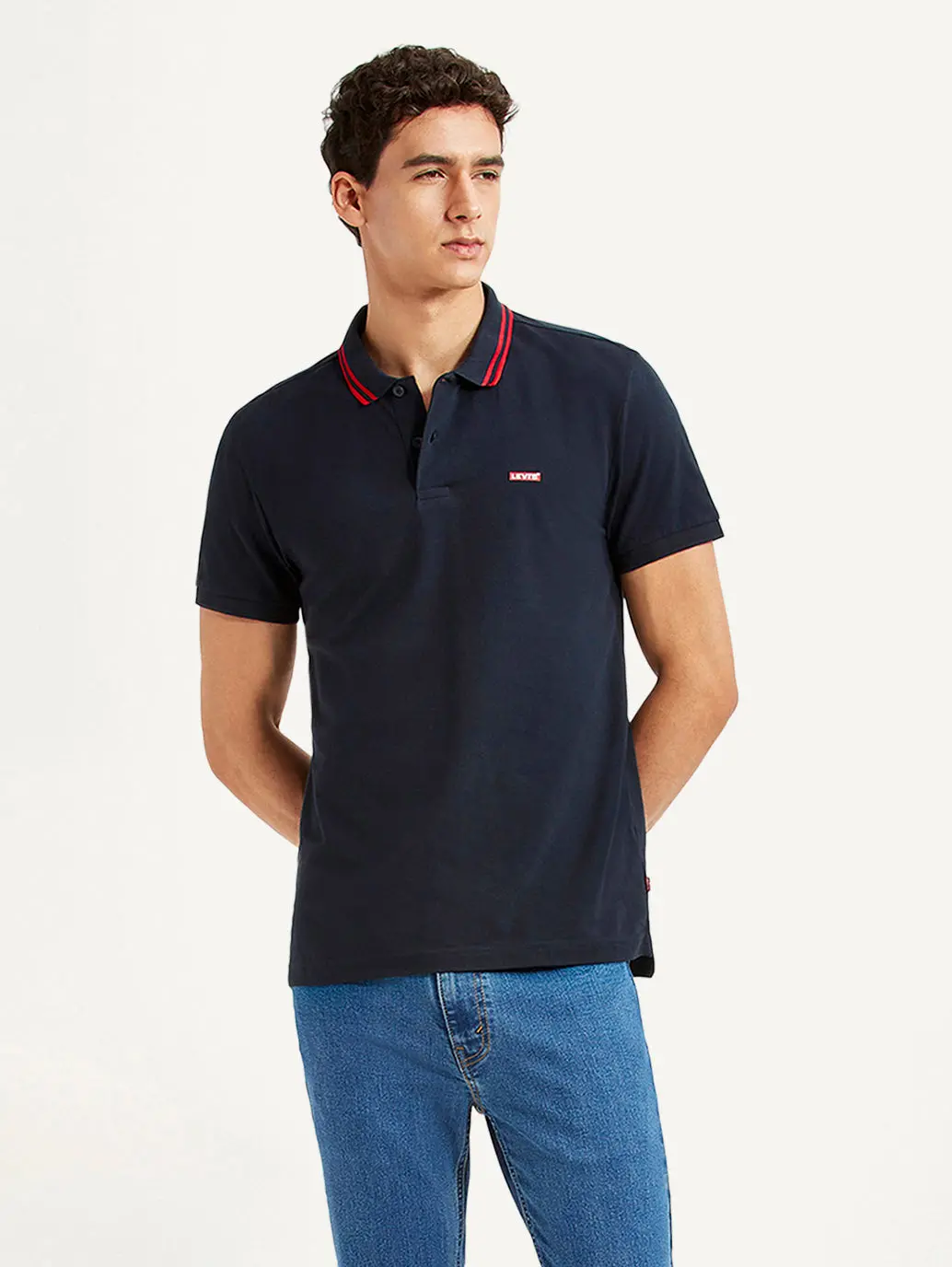 Men's Solid Navy Slim Fit Polo T-Shirt 1