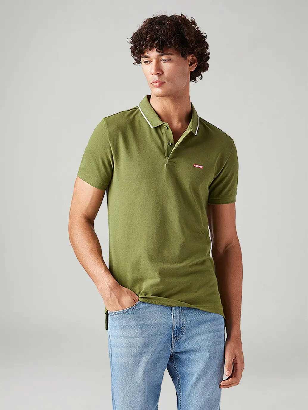 Men's Solid Olive Slim Fit Polo T-Shirt 1