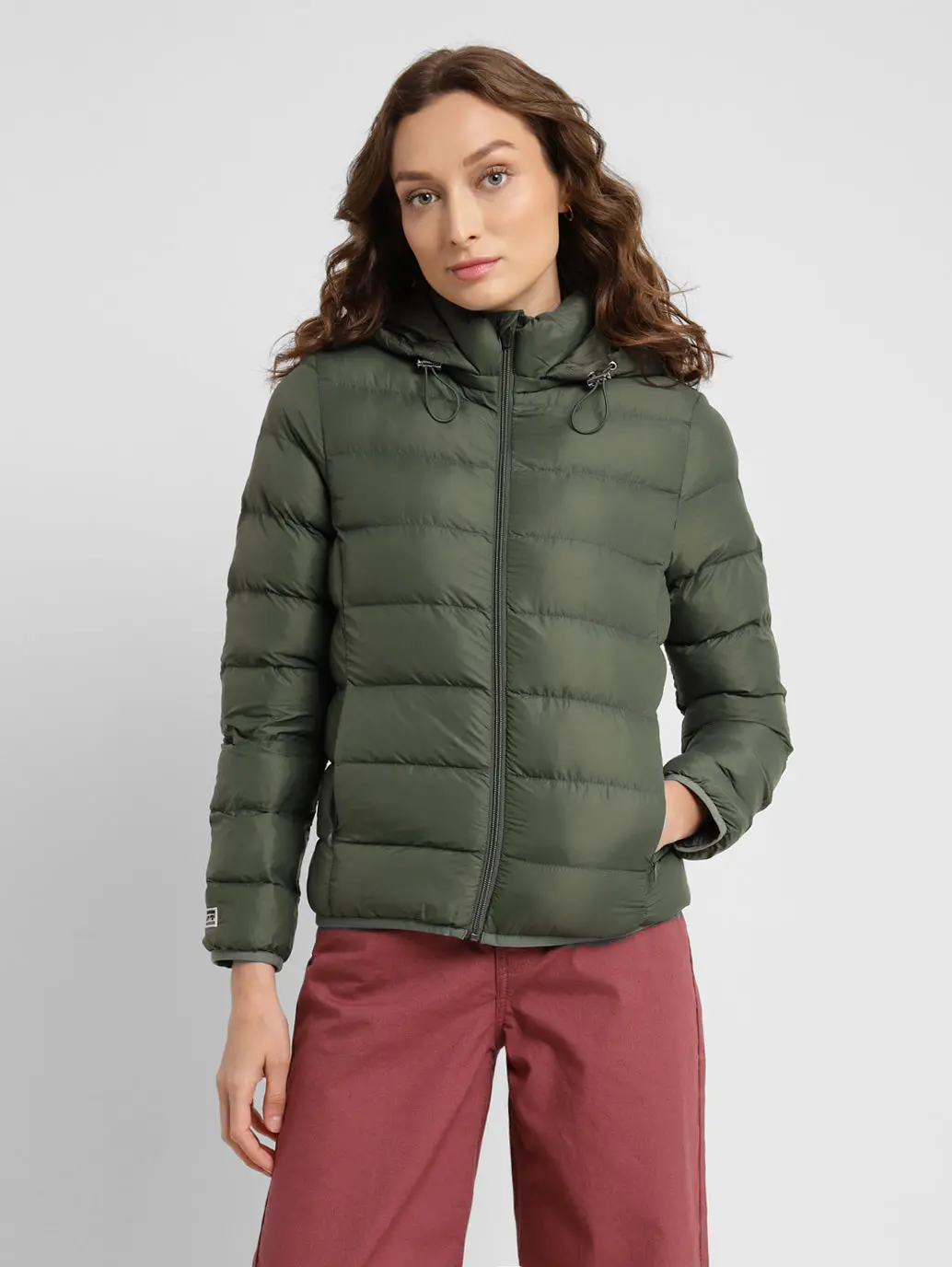 Women's Solid Hooded Quilted Jacket 1
