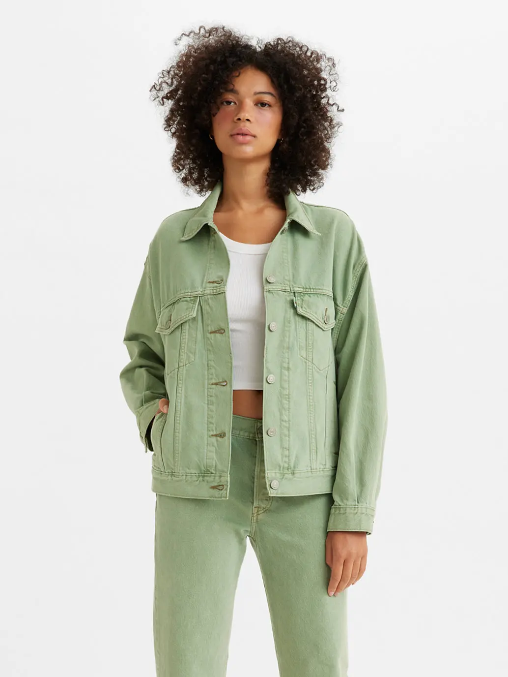 Women's Solid Spread Collar Denim Jacket 1