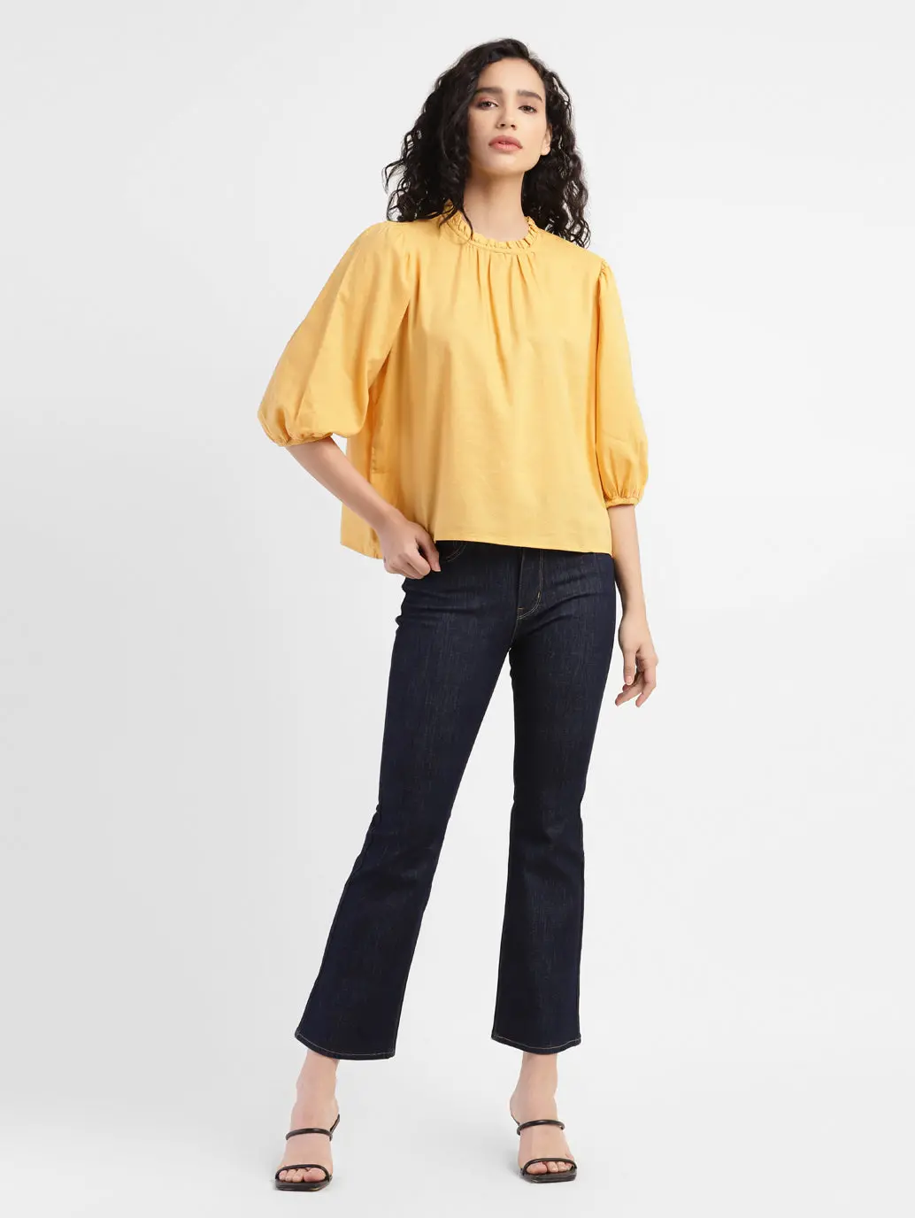 Women's Solid Yellow Round Neck Top 1