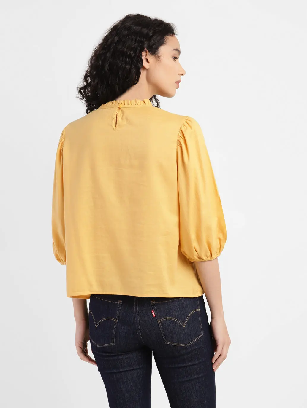 Women's Solid Yellow Round Neck Top 3