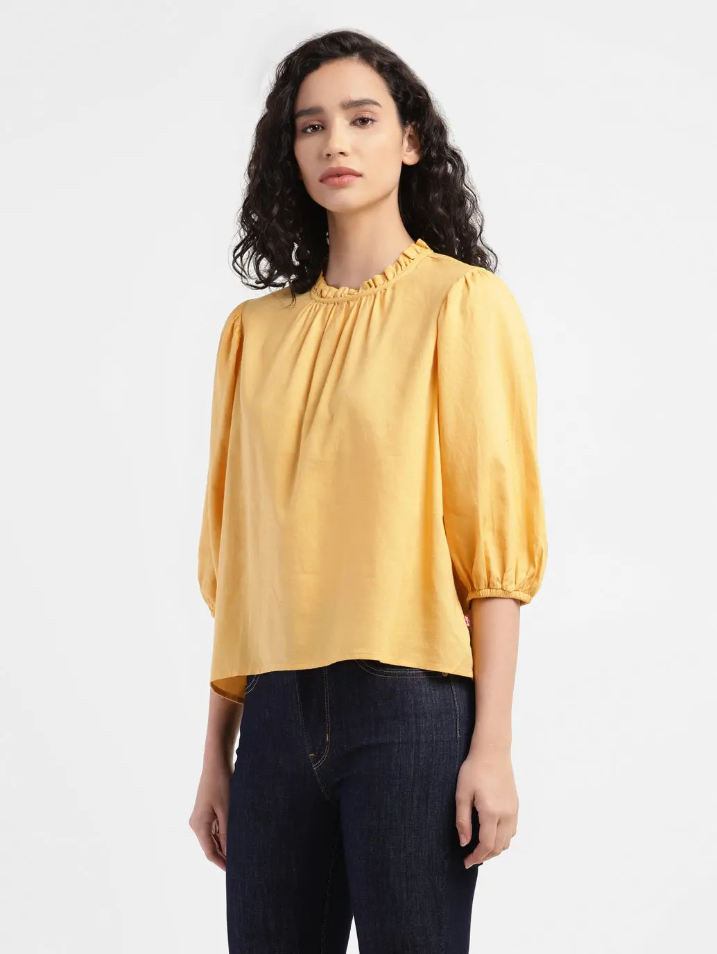 Women's Solid Yellow Round Neck Top 4
