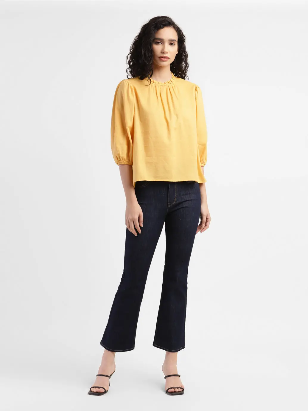 Women's Solid Yellow Round Neck Top 5