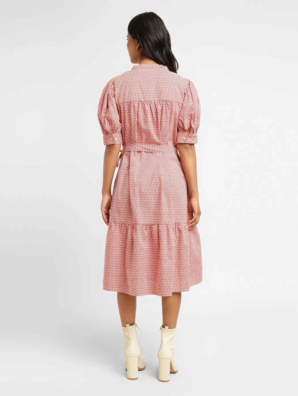 Women's Printed Cream Round Neck Dress 3