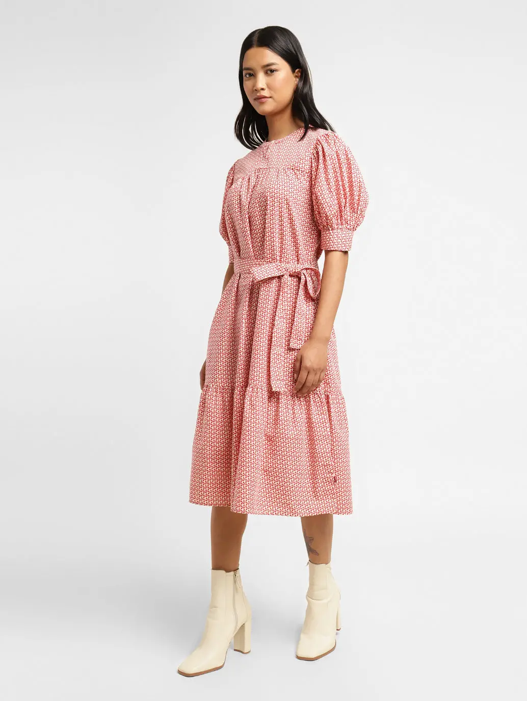 Women's Printed Cream Round Neck Dress 4