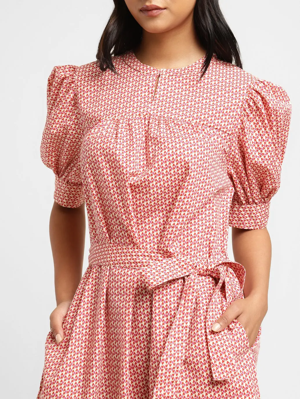 Women's Printed Cream Round Neck Dress 5