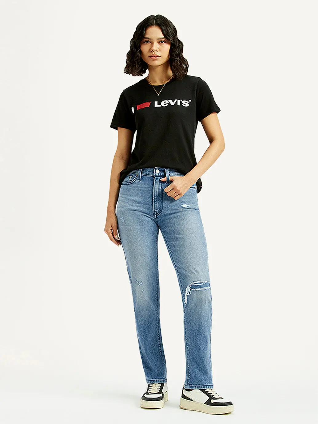 Women's Light Blue Wedgie Straight Fit Mid Rise Jeans 1
