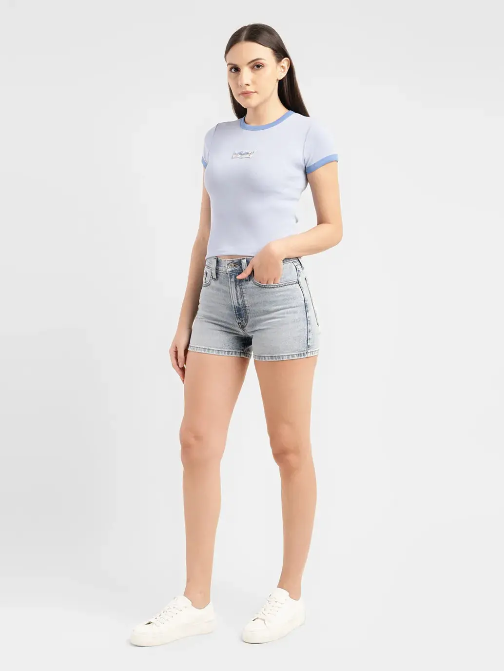 Women's High Rise Blue Regular Fit Denim Shorts 6
