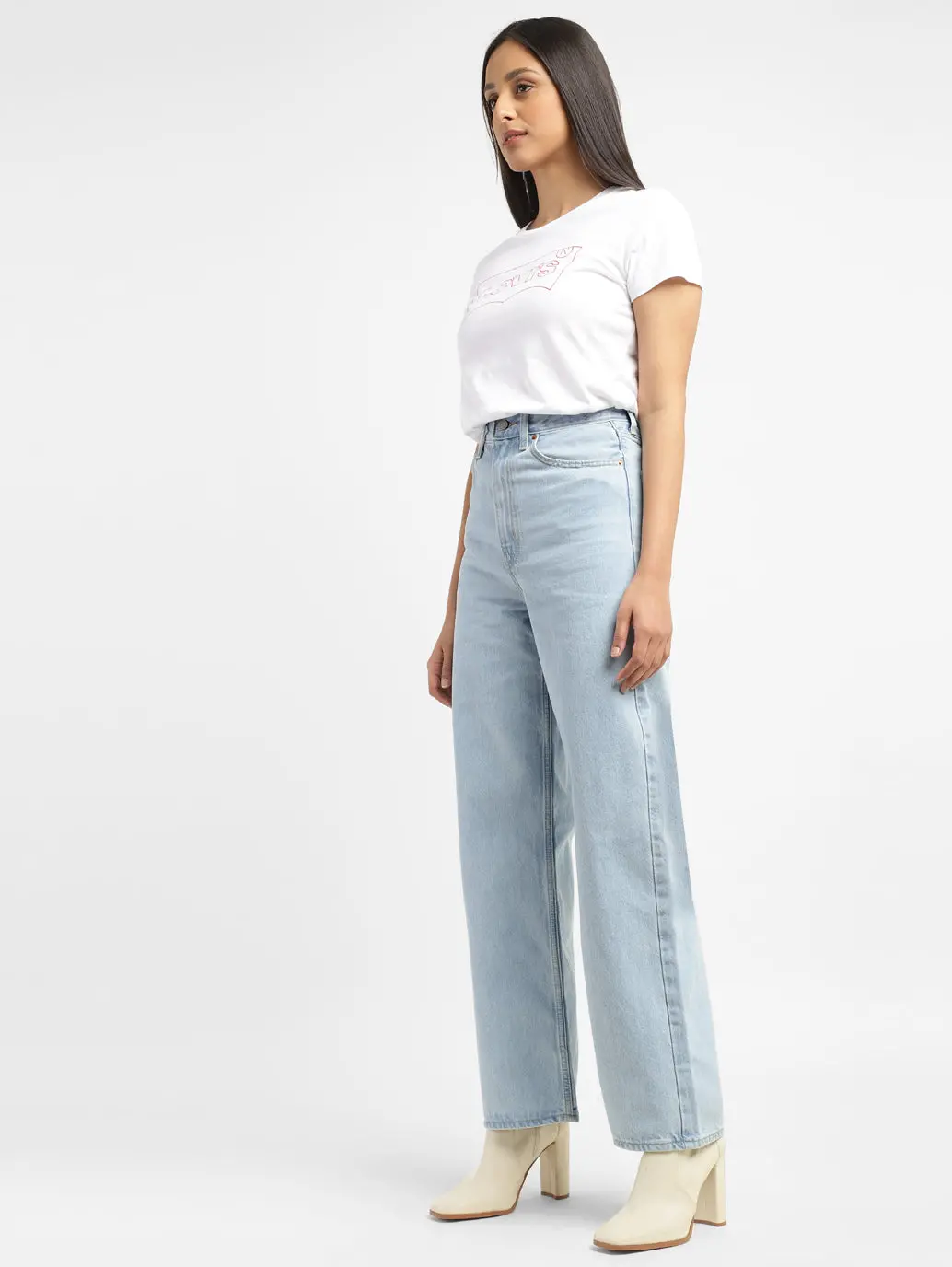 Women's Blue Loose Fit High Rise Jeans 1