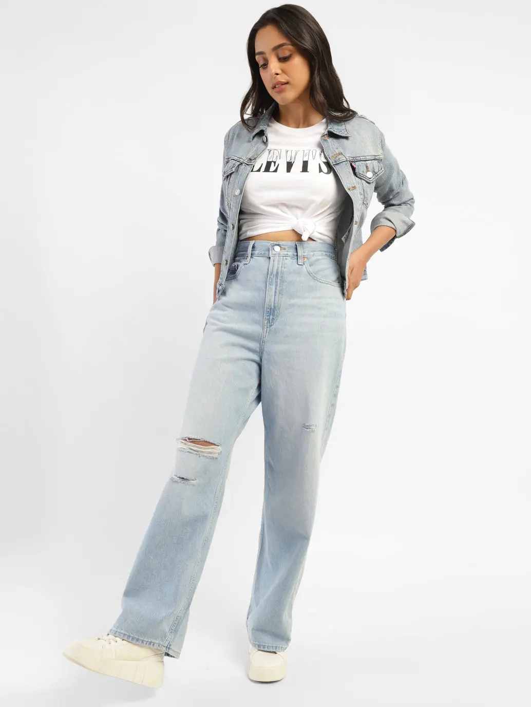 Women's Blue Loose Fit High Rise Jeans 1